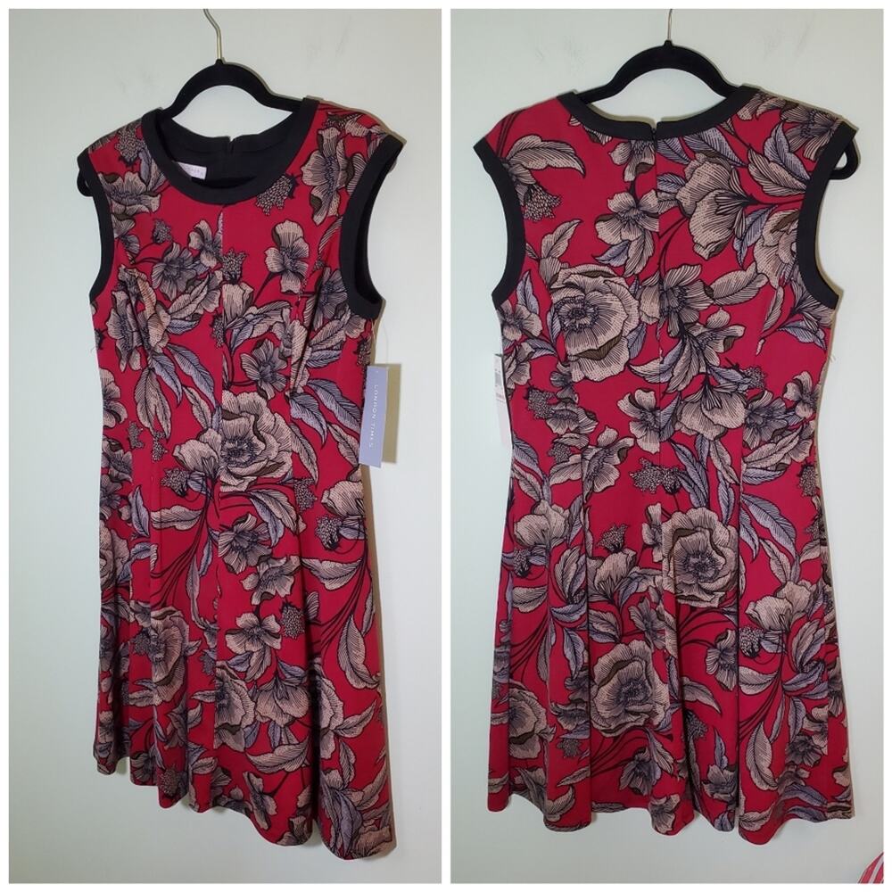 NWT! LONDON TIMES Banded Neck Floral Fit & Flare Dress Size 10 - Picture 2 of 8